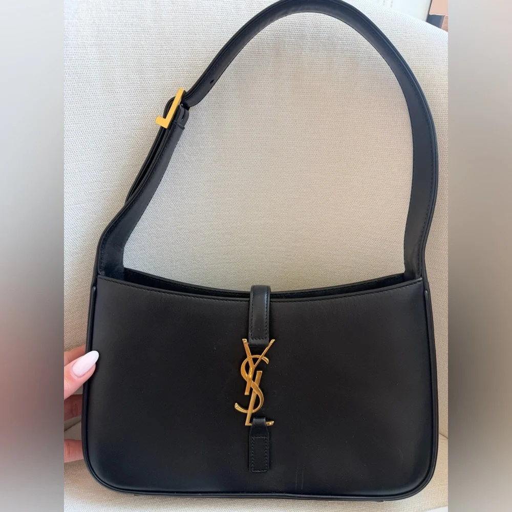 Saint Laurent Le 5 à 7 Hobo Bag Black Smooth Leather Gold Hardware YSL Authentic - Picture 4 of 8